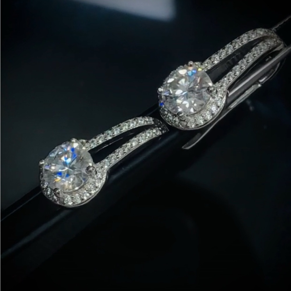 24CT Moissanite Halo Drop Earrings in 925 Sterling Silver